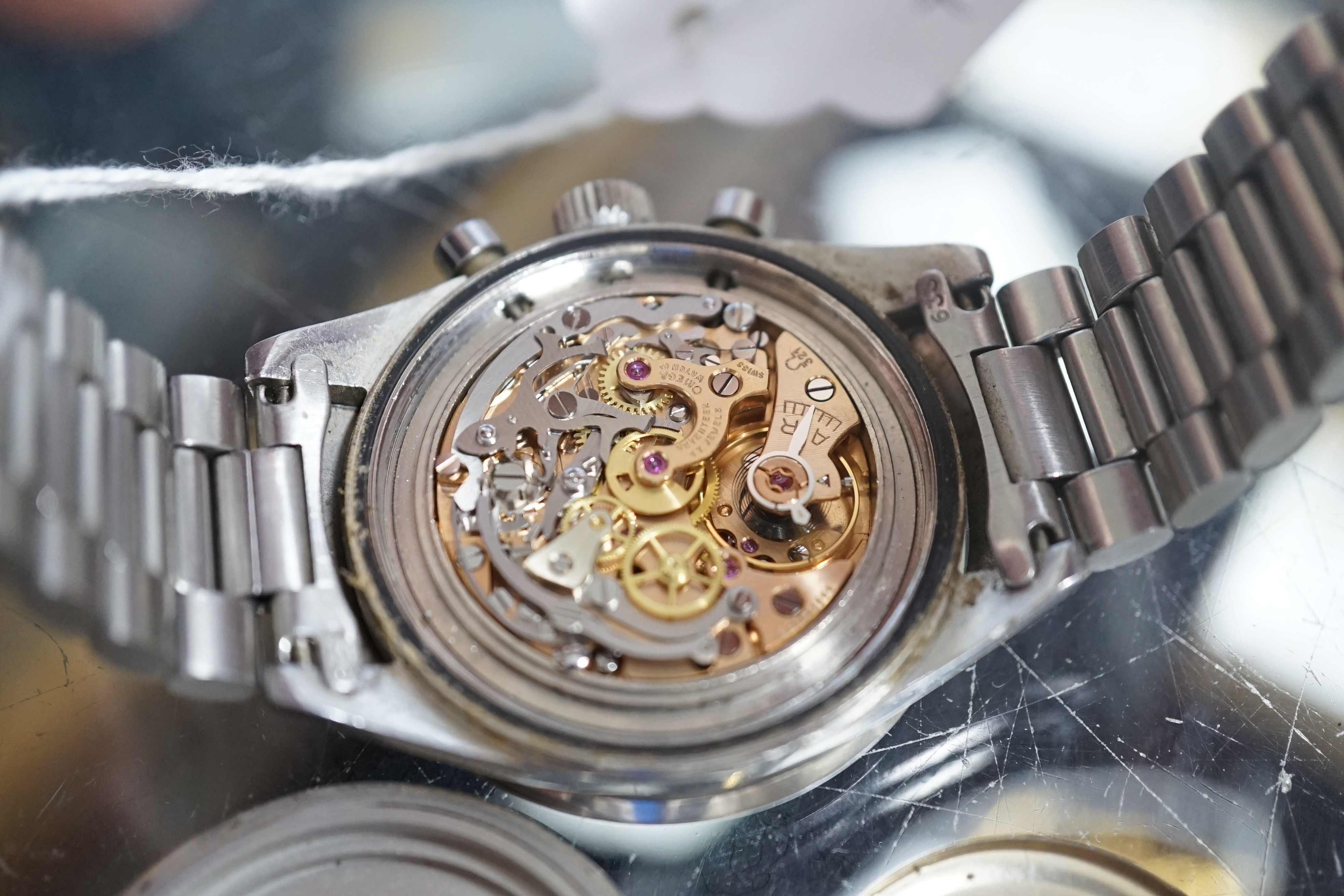 A gentleman's rare mid 1960's stainless steel Omega Speedmaster 'Ed White' manual wind chronograph wrist watch